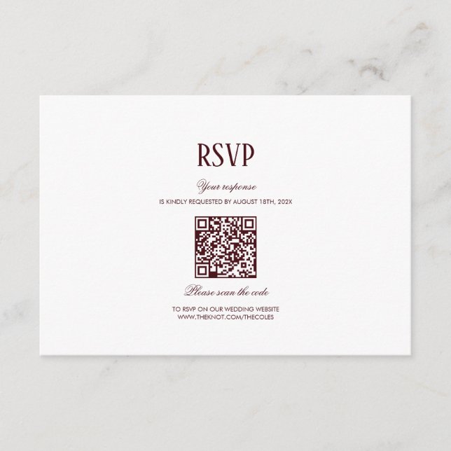 Carte D'accompagnement Elegant Modern Burgundy Wedding QR Code RSVP (Devant)