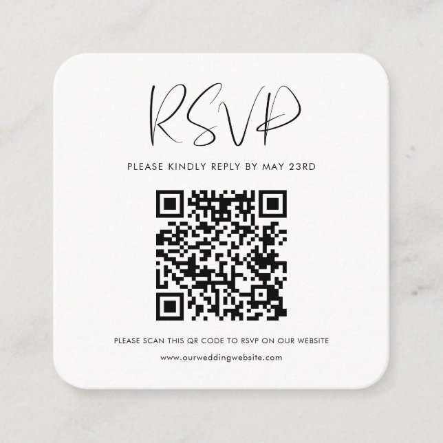 Carte D'accompagnement Élégant moderne noir et blanc code QR réponse RSVP (Devant)
