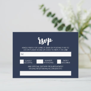 Carte D'accompagnement Elégant Moderne Simple Marine Mariage QR Code RSVP