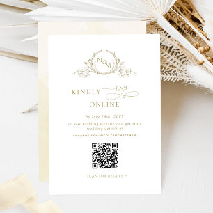 Carte D'accompagnement Elégant Monogram Champagne RSVP en ligne QR Code