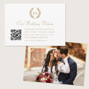 Carte D'accompagnement Élégant Monogramme de mariage QR Code Or Blanc