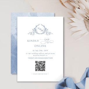 Carte D'accompagnement Élégant Monogramme Dusty bleu QR Code Mariage RSVP