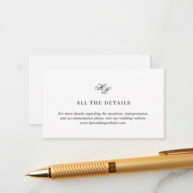 Carte D'accompagnement Élégant Monogramme Mariage noir et blanc (Devant/Arrière en situation)