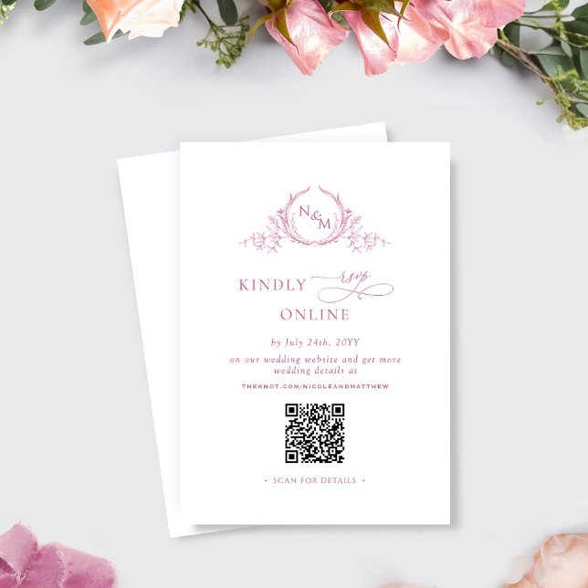 Carte D'accompagnement Elégant Monogramme Mauve rose QR Code Mariage RSVP (Créateur téléchargé)