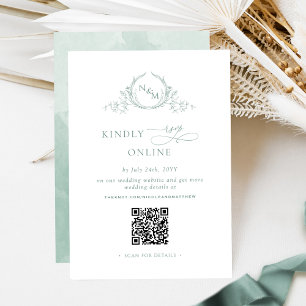 Carte D'accompagnement Élégant Monogramme Pale Green RSVP en ligne QR Cod