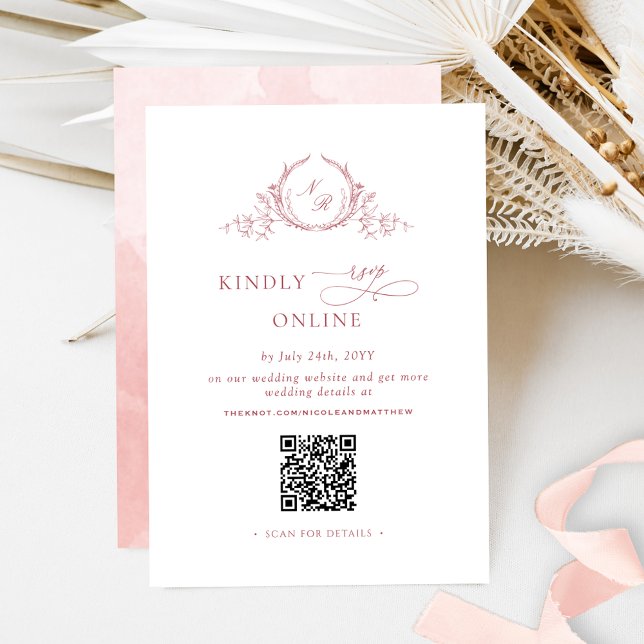 Carte D'accompagnement Élégant Monogramme rose Bleu RSVP Code QR en ligne (Créateur téléchargé)