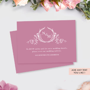 Carte D'accompagnement Élégant Monogramme rose Détails du Mariage / Site