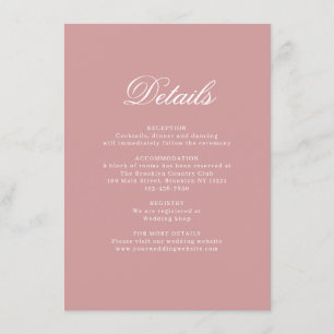 Carte D'accompagnement Élégant Monogramme rose Dusty Détails du Mariage