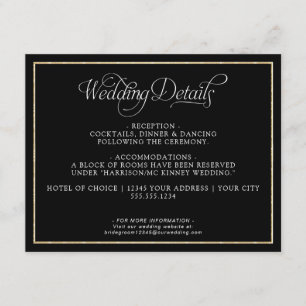 Carte D'accompagnement Élégant Monogramme Script Gold Black Mariage Détai