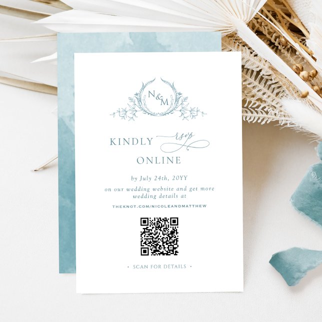 Carte D'accompagnement Élégant Monogramme verre de mer RSVP en ligne QR C (Créateur téléchargé)