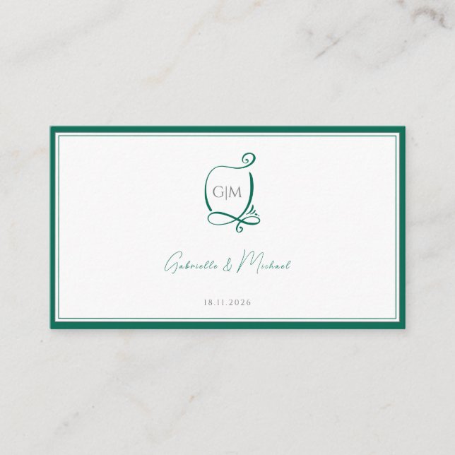 Carte D'accompagnement Élégant Monogramme vert émeraude mariage RSVP (Devant)