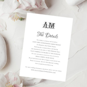 Carte D'accompagnement Élégant monogramme vintage détails du mariage