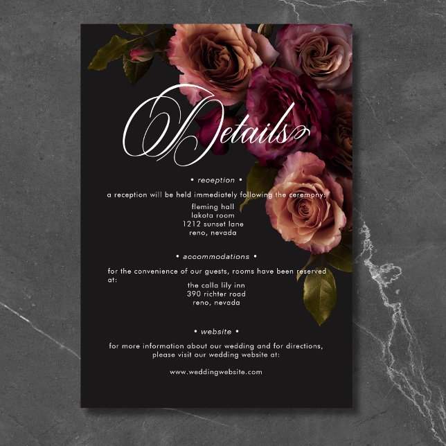 Carte D'accompagnement Elégant Moody Muted Rust & Bourgogne Détails Flora (Elegant Moody Muted Rust & Burgundy Floral Details Enclosure Card)
