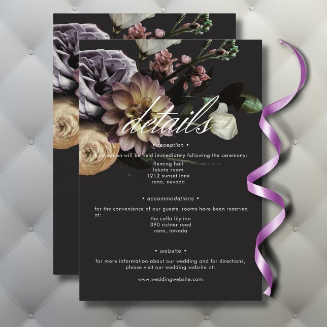 Carte D'accompagnement Elégant Moody Twilight Muted Floral Détails (Elegant Moody Twilight Muted Floral Details Enclosure Card)