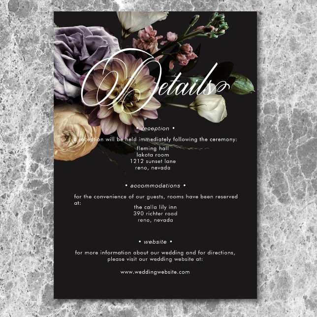 Carte D'accompagnement Elégant Moody Twilight Muted Floral Détails (Elegant Moody Twilight Muted Floral Wedding Thank You Card)