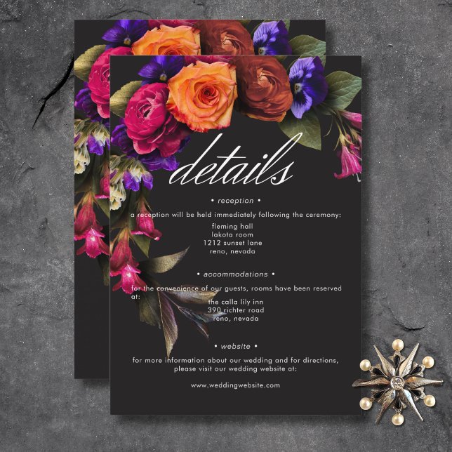 Carte D'accompagnement Élégant Moody Vibrant Harvest Détails floraux (Elegant Moody Vibrant Harvest Floral Details Enclosure Card)