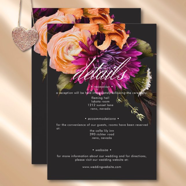 Carte D'accompagnement Elégant Moody Vibrant Sunset Détails floraux (Elegant Moody Vibrant Sunset Floral Details Enclosure Card)