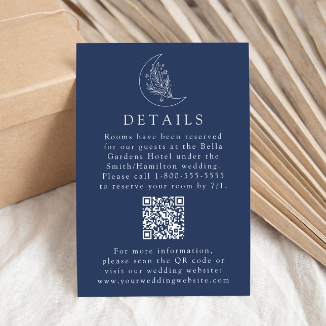 Carte D'accompagnement Elegant Moon Navy Détails du Mariage QR Code (Créateur téléchargé)