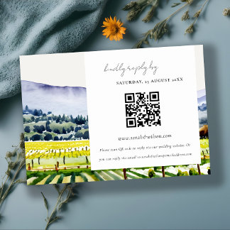 Carte D'accompagnement Elégant Napa Valley Vineyard Mariage QR Code RSVP