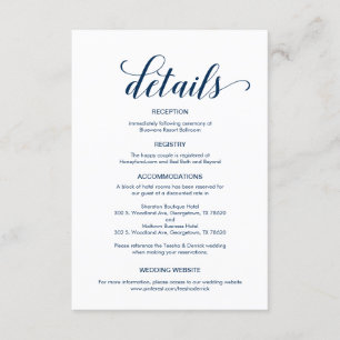 Carte D'accompagnement Elegant Navy Blue, Détails du Mariage Information
