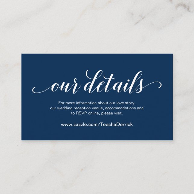 Carte D'accompagnement Elegant Navy Blue, Détails Mariages, Online RSVP (Devant)