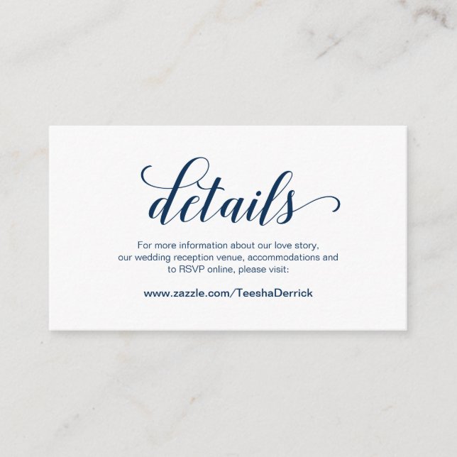 Carte D'accompagnement Elegant Navy Blue, Détails Mariages, Online RSVP (Devant)