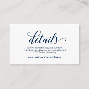 Carte D'accompagnement Elegant Navy Blue, détails Mariages, RSVP en ligne