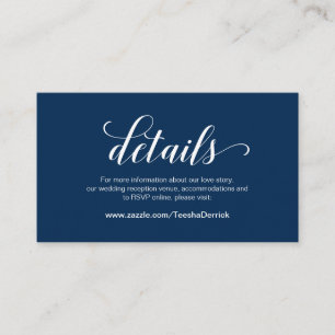 Carte D'accompagnement Elegant Navy Blue, détails Mariages, RSVP en ligne