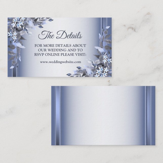 Carte D'accompagnement Elegant Navy Blue Floral Silver Wedding Detail (Devant / Derrière)