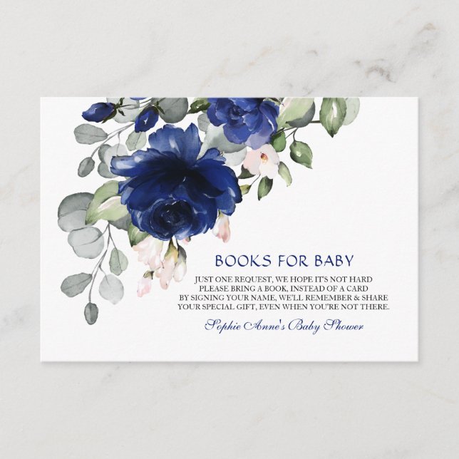 Carte D'accompagnement Elegant Navy Blue Flowers Livres pour bébé (Devant)