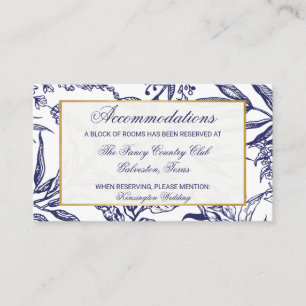Carte D'accompagnement Elegant Navy Blue Gold Botanical Mariage Détails