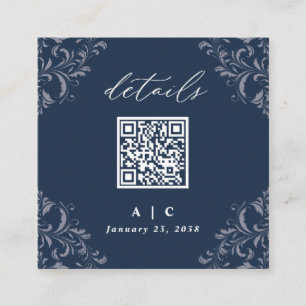 Carte D'accompagnement Elegant Navy Blue QR Code Détails du Mariage Enclo