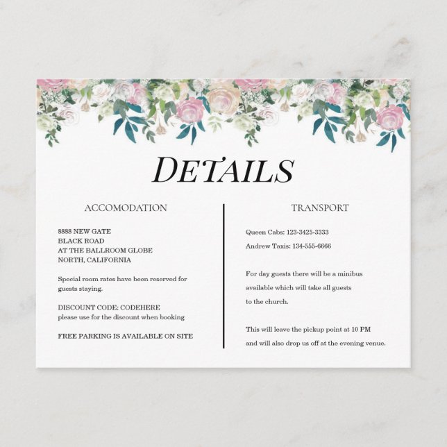 Carte D'accompagnement Elegant Navy Blush Pink Wedding (Devant)