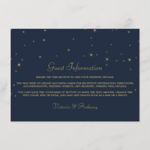 Carte D'accompagnement Elegant Navy & Gold Falling Stars Mariage Détails