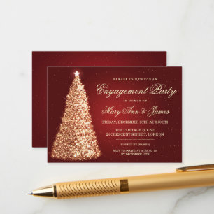 Carte D'accompagnement Élégant Noël Engagement Party Gold Red Invita