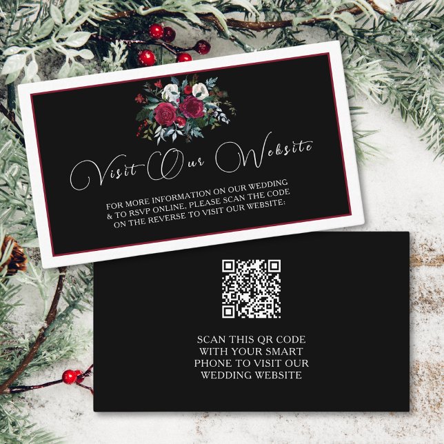 Carte D'accompagnement Élégant Noël Floral Rose QR Code Mariage (Créateur téléchargé)