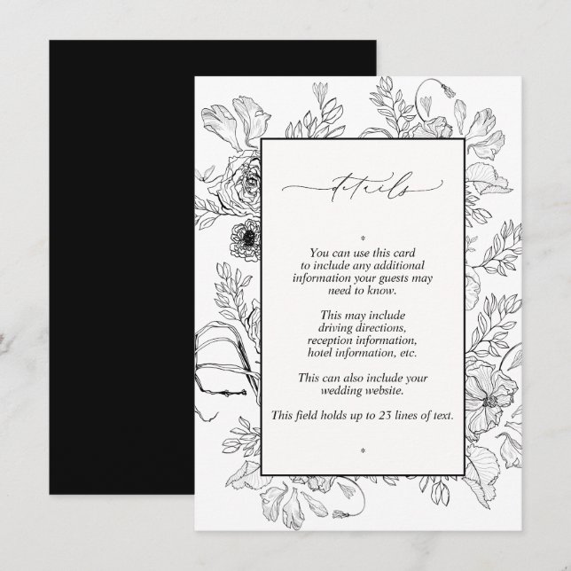 Carte D'accompagnement Elégant noir blanc Mariage Détails (Devant / Derrière)