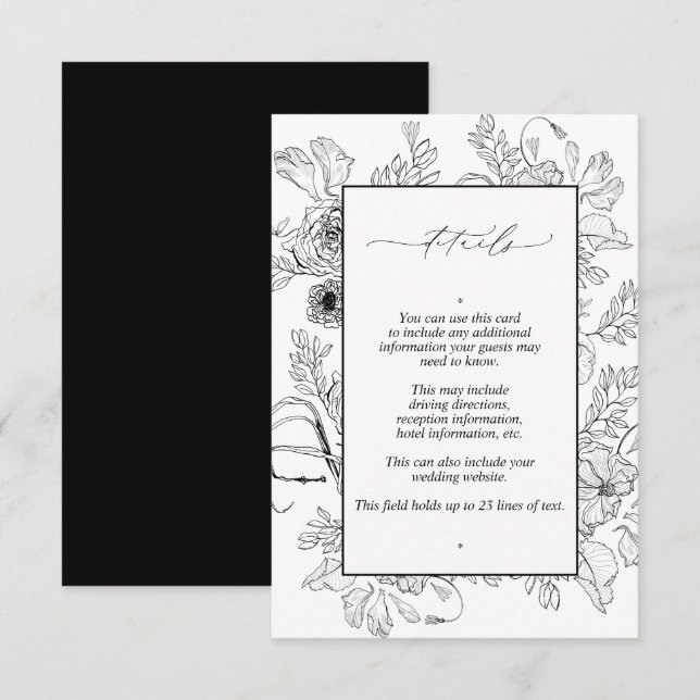Carte D'accompagnement Elégant noir blanc Mariage Détails (Devant / Derrière)