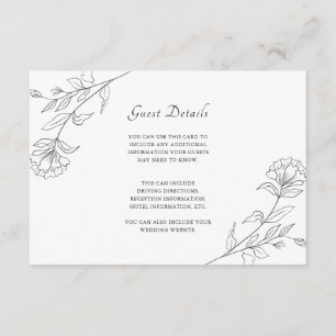Carte D'accompagnement Elégant noir et blanc Floral Détails de l'invité
