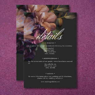 Carte D'accompagnement Elégant noir Moody Floral Détails du Mariage