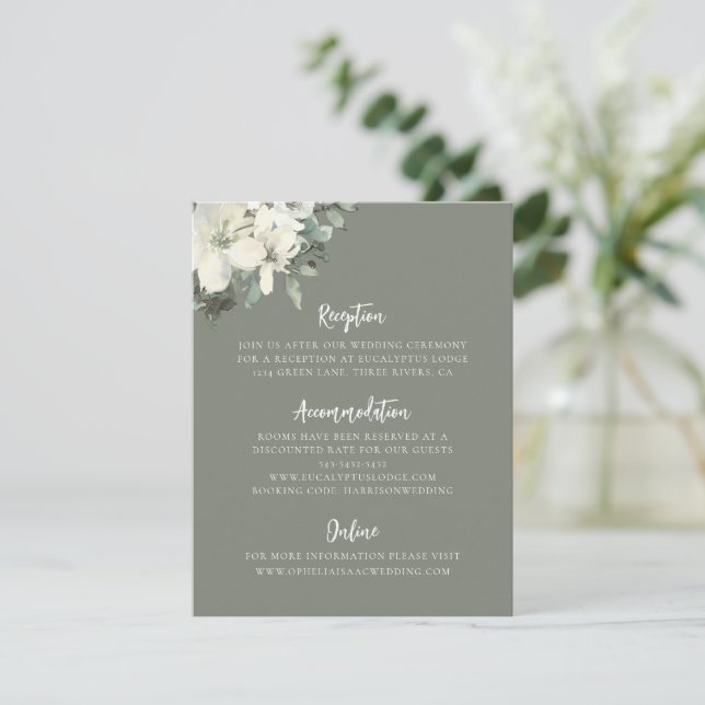 Carte D'accompagnement Elegant Olive Green Floral Wedding Enclosure Card (Debout devant)