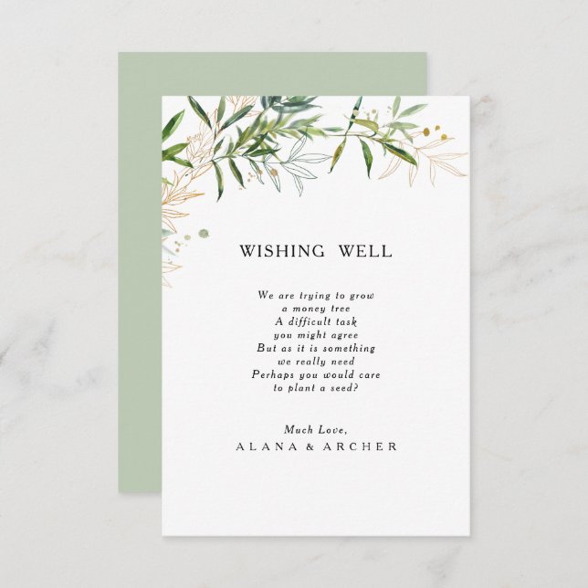 Carte D'accompagnement Elégant Olive Greenery Mariage Wishing Well Card (Devant / Derrière)