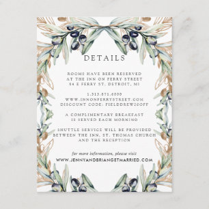 Carte D'accompagnement Elegant Olive Grove Boho Mariage Détails du client