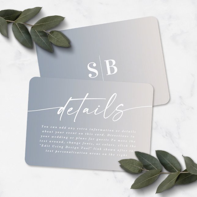 Carte D'accompagnement Elegant Ombre Ivory & Dusty Blue Détails du Mariag (Créateur téléchargé)