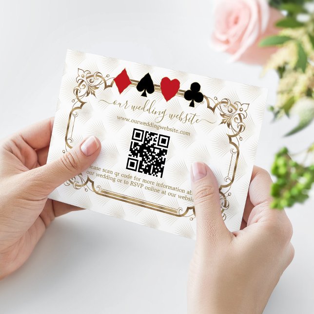 Carte D'accompagnement Elégant or blanc Art Déco QR Code Mariage (Créateur téléchargé)