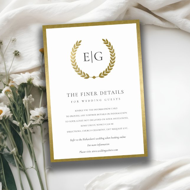 CARTE D'ACCOMPAGNEMENT ÉLÉGANT OR FLORAL LAUREL WREATT MARIAGE DÉTAIL (Créateur téléchargé)