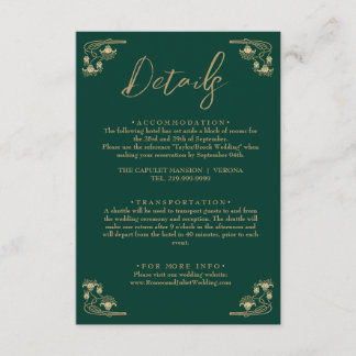 Carte D'accompagnement Elégant or & vert Art Déco Détails mariage