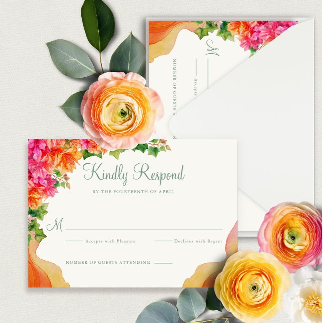 Carte D'accompagnement Elégant Orange Floral Bougainville Mariage RSVP (Créateur téléchargé)