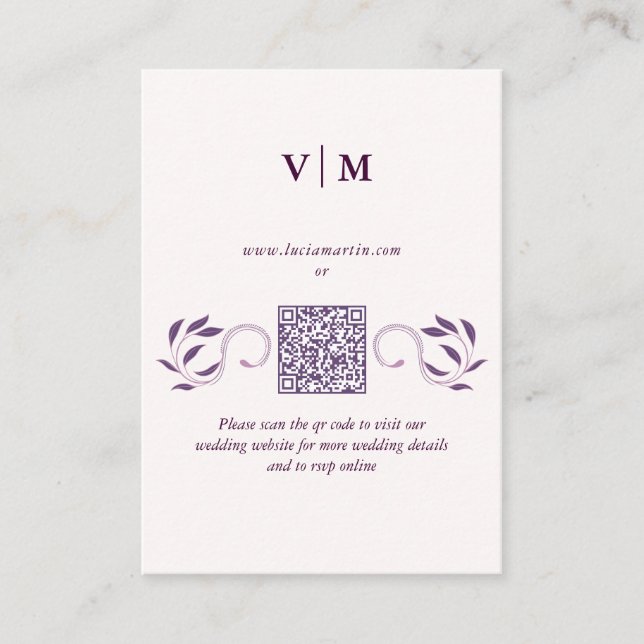 Carte D'accompagnement Elégant Ornate Fated Floral Code QR Mariage RSVP (Devant)
