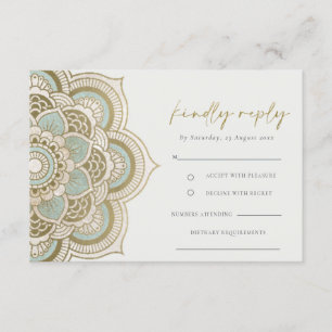 Carte D'accompagnement Elégant Ornate Gold Turquoise Mandala Wedding RSVP